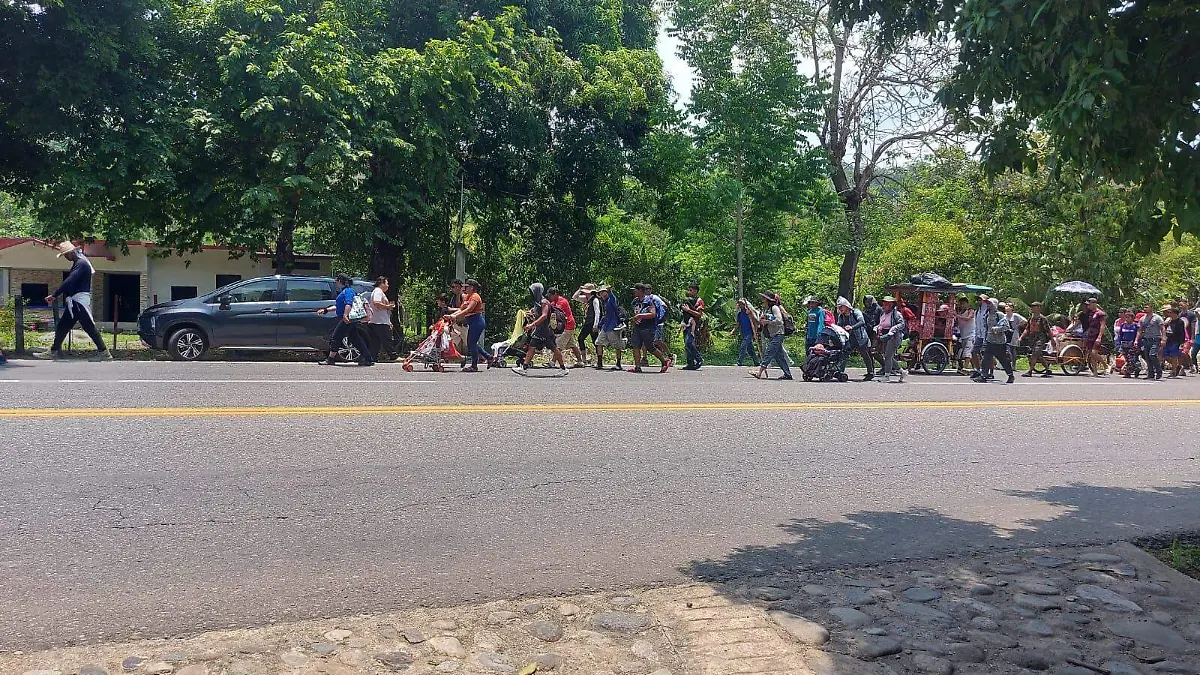 migrantes caminando en carretera